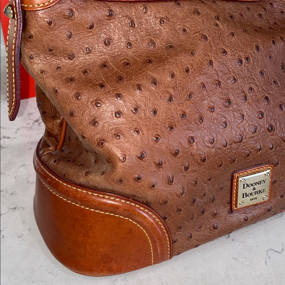Dooney & Bourke Ostrich-Embossed Tan Shoulder Bag - Picture 2 of 14